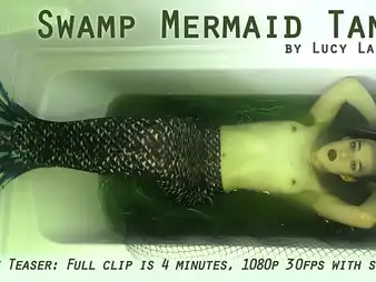 Lucy LaRue plays the calling be proper of a Handicap Mermaid Tank adjacent to a