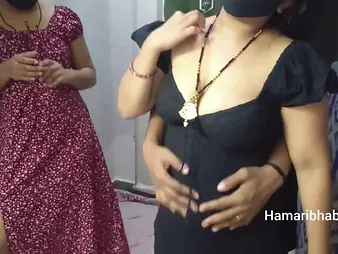 Desi MILF Abhi & Zakiabibi share a hard cock encircling a wild Indian threesome